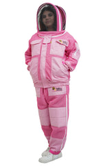Pink 3-Layer Super Cool Mesh Beekeeping Jacket & Trousers Set With Dual Veils, Gloves & Ankle Protector