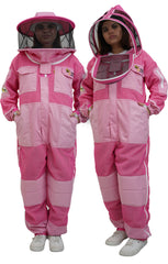 Pink 3-Layer Super Cool Mesh Beekeeping Suit With Dual Veils, Gloves & Ankle Protector