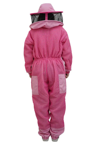 Pink 3 layer ventilated mesh beekeeping suit full length Back view