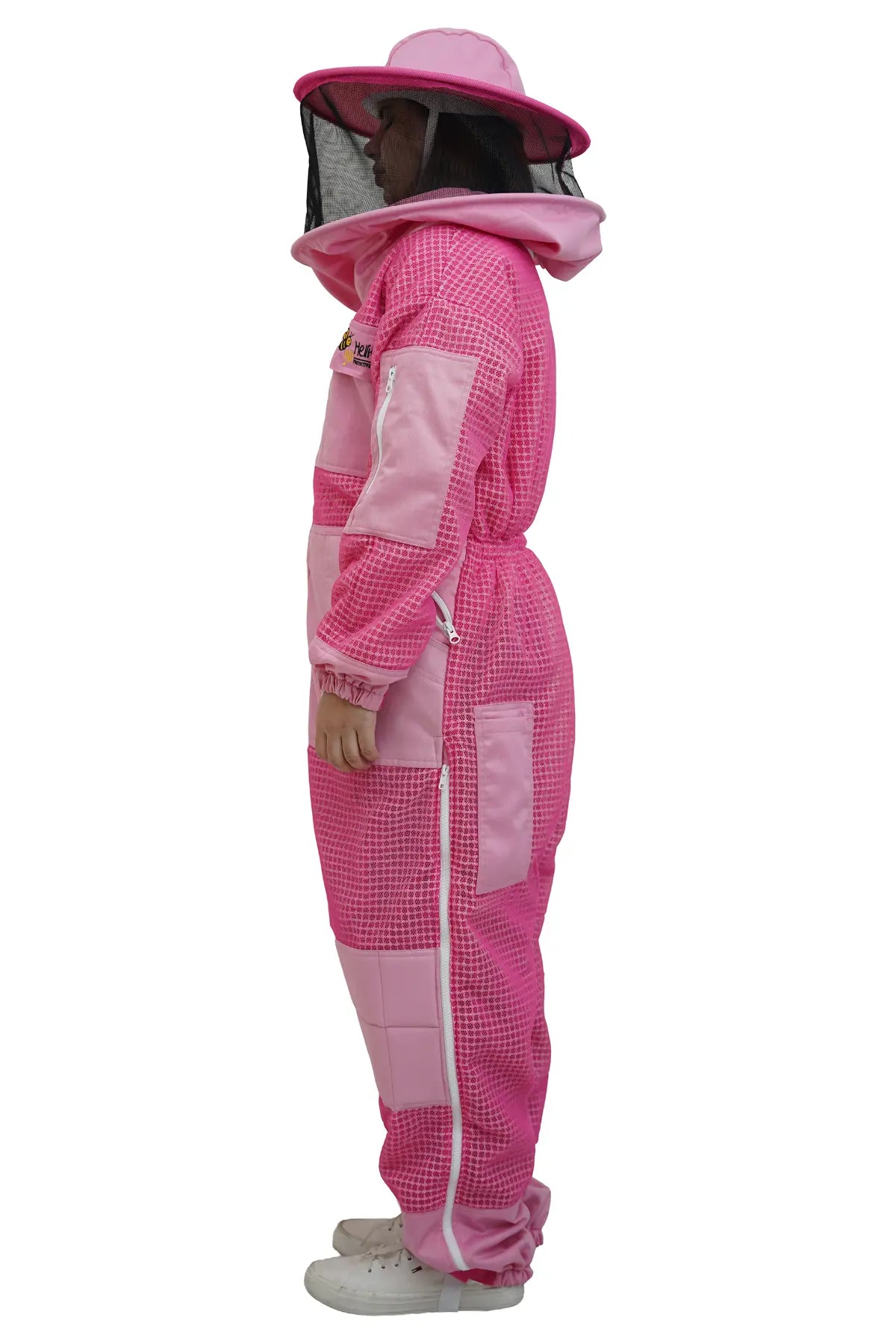 Pink 3 layer ventilated mesh beekeeping suit side view