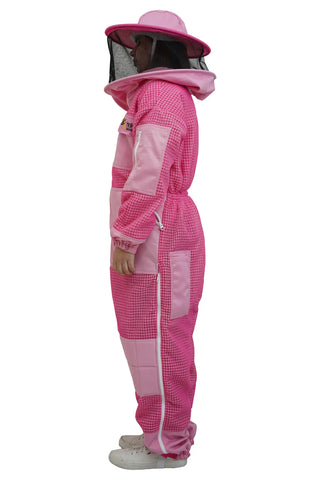 Pink 3 layer ventilated mesh beekeeping suit side view