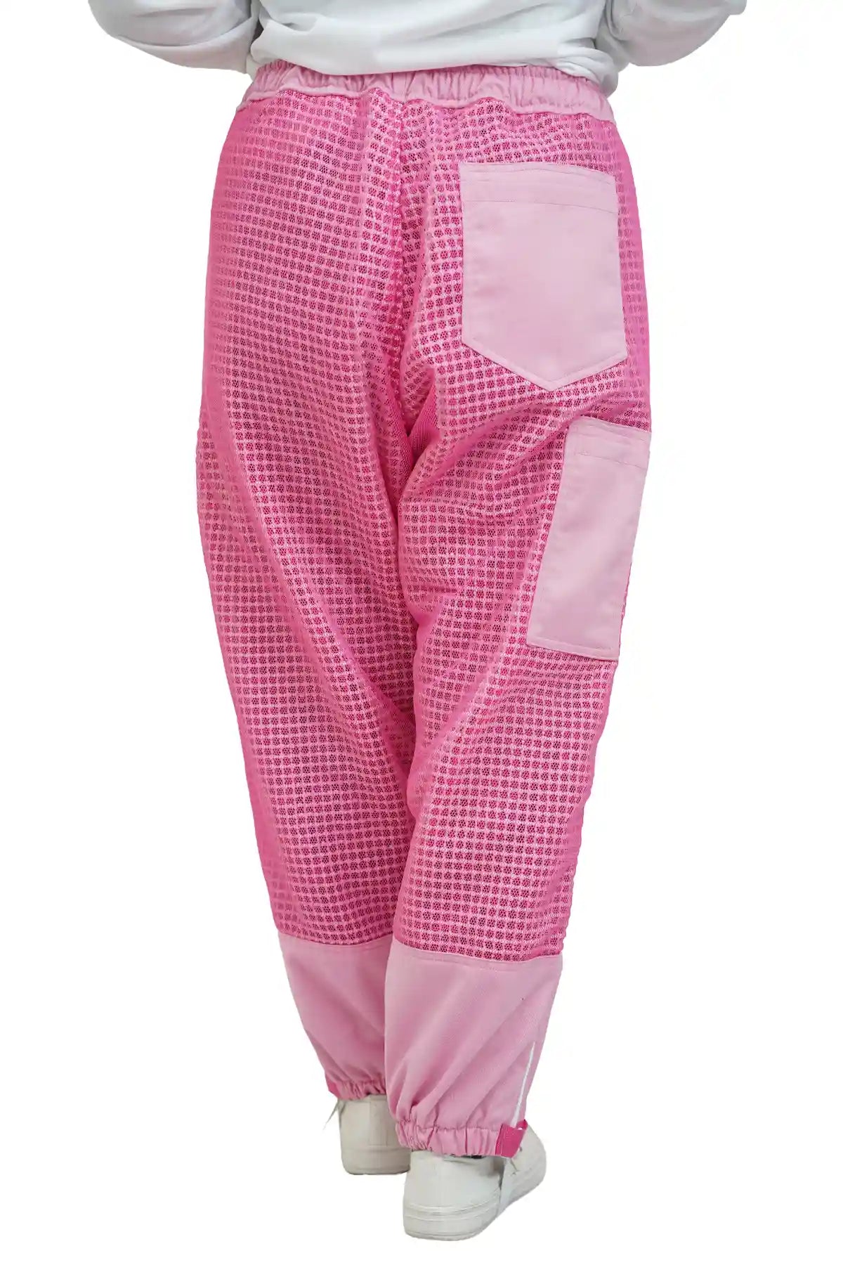 Pink 3 layer ventilated mesh beekeeping trousers back view