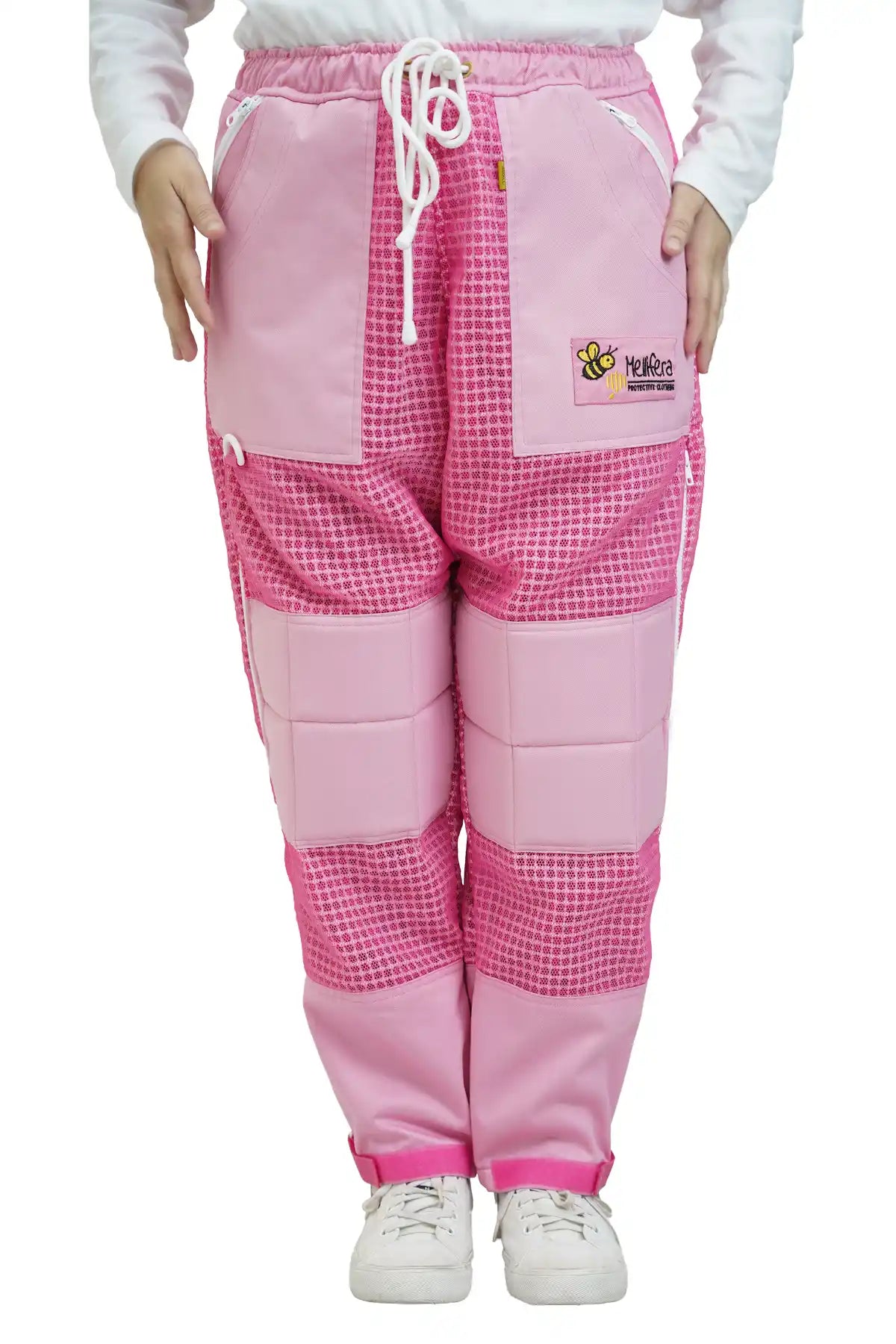 Pink 3 layer ventilated mesh beekeeping trousers front view