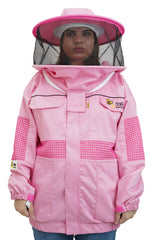 Pink Poly-Cotton Semi-Ventilated Beekeeping Jacket With Dual Veils, Gloves