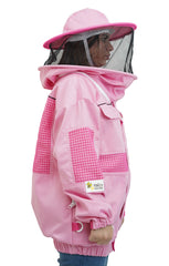 Pink Poly-Cotton Semi-Ventilated Beekeeping Jacket With Dual Veils, Gloves