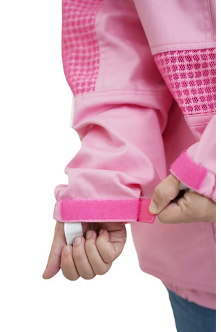 Close-up of the elasticated wrist cuff with thumb hole on the pink poly cotton semi ventilated beekeeping jacket