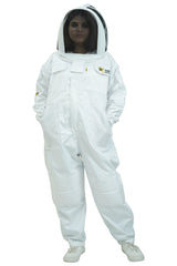 Poly cotton beekeeping suit front view with the fencing veil
