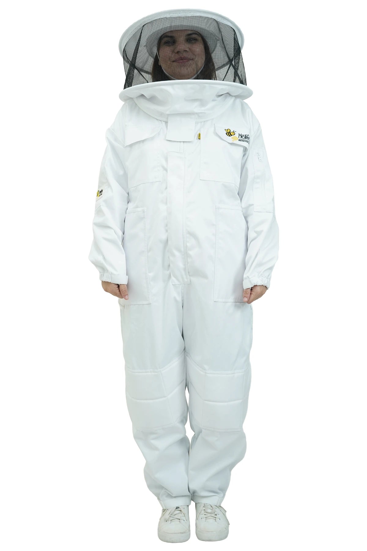 Poly cotton beekeeping suit front view with the round hat veil