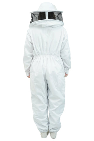 Poly cotton beekeeping suit back view with the round hat veil