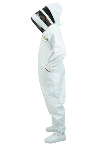 Poly cotton beekeeping suit side view with the fencing veil