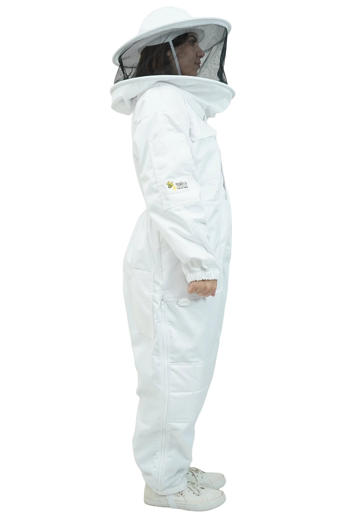 Poly cotton beekeeping suit side view with the round  hat veil