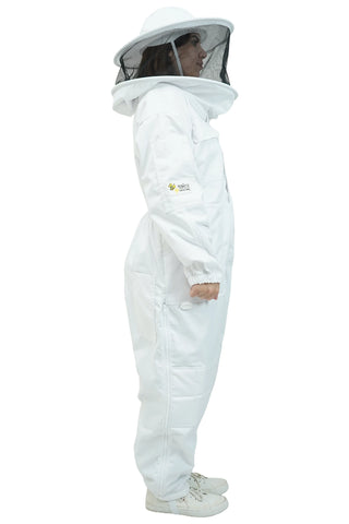 Poly cotton beekeeping suit side view with the round  hat veil