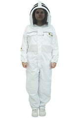 Poly cotton semi ventilated beekeeping suit front view with the fencing veil