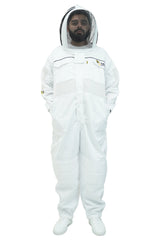 Poly cotton semi ventilated beekeeping suit front view with the round hat veil